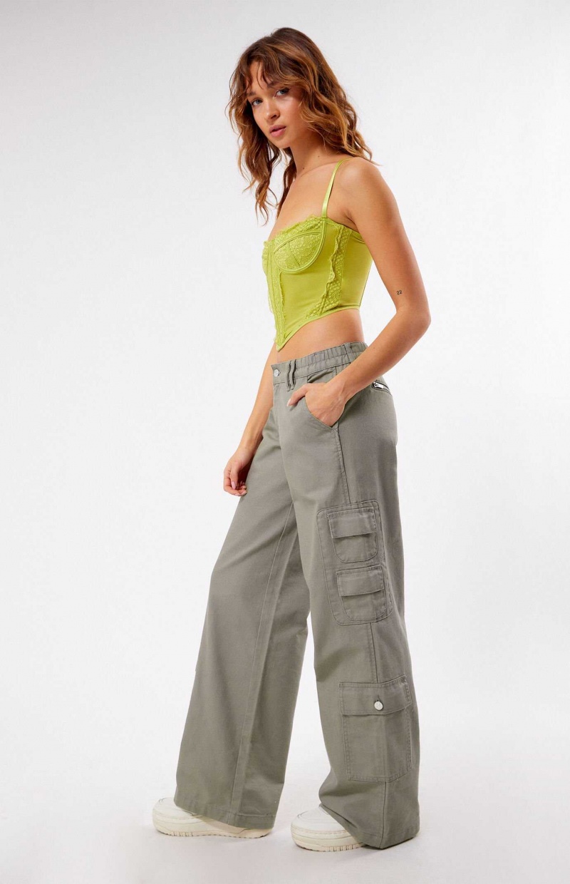 Pantalons PacSun Sage Elastic Taille Low Rise gy Cargo Femme Vert Olive | 743198ZBE