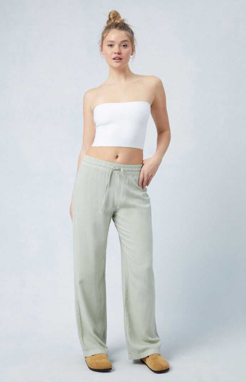 Pantalons PacSun Sage Linen Pull-On Femme Vert Olive | 481560IZN