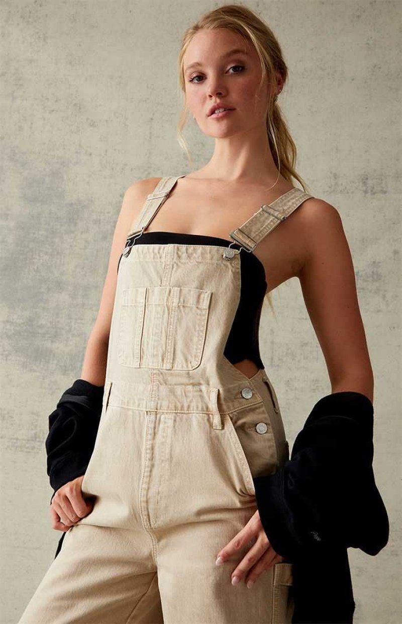 Pantalons PacSun Sand Denim Overalls Femme Marron | 357016GNL