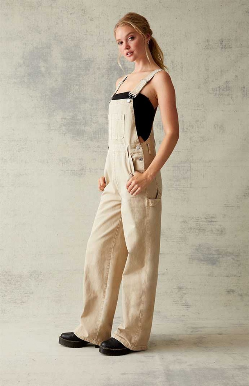 Pantalons PacSun Sand Denim Overalls Femme Marron | 357016GNL