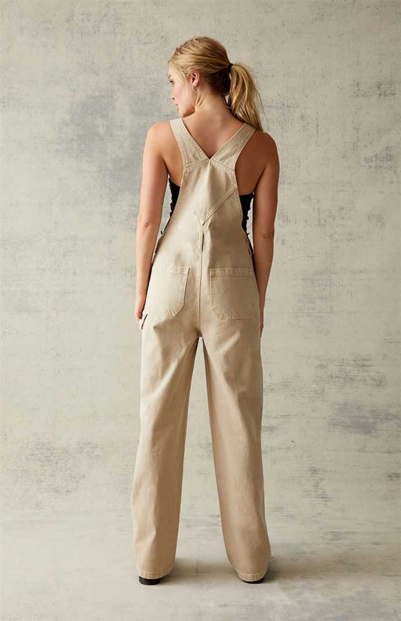 Pantalons PacSun Sand Denim Overalls Femme Marron | 357016GNL