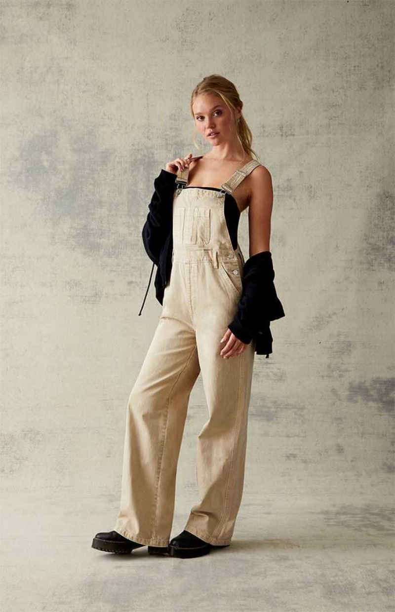 Pantalons PacSun Sand Denim Overalls Femme Marron | 357016GNL