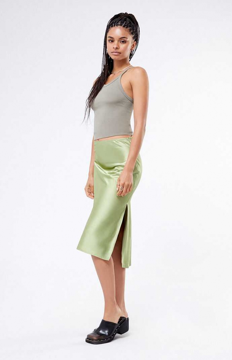 Pantalons PacSun Satin Midi Skirt Femme Vert | 630952DQP