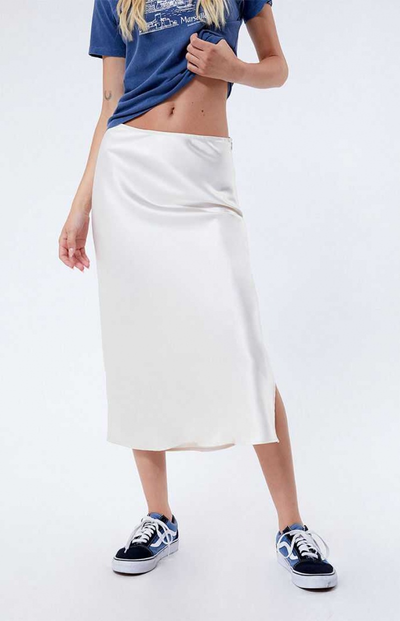 Pantalons PacSun Satin Midi Skirt Femme Beige | 062583CEH