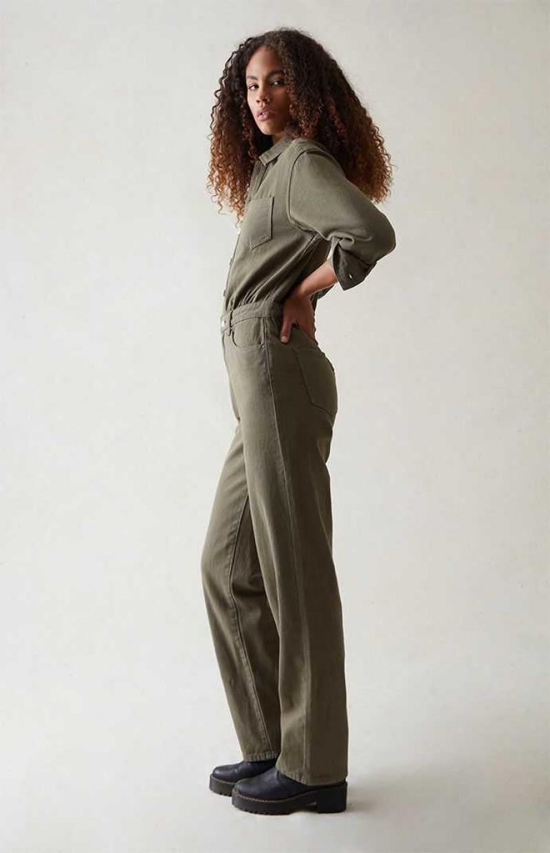 Pantalons PacSun Seaweed Long Sleeve Jumpsuit Femme SEAWEED | 481973EXP