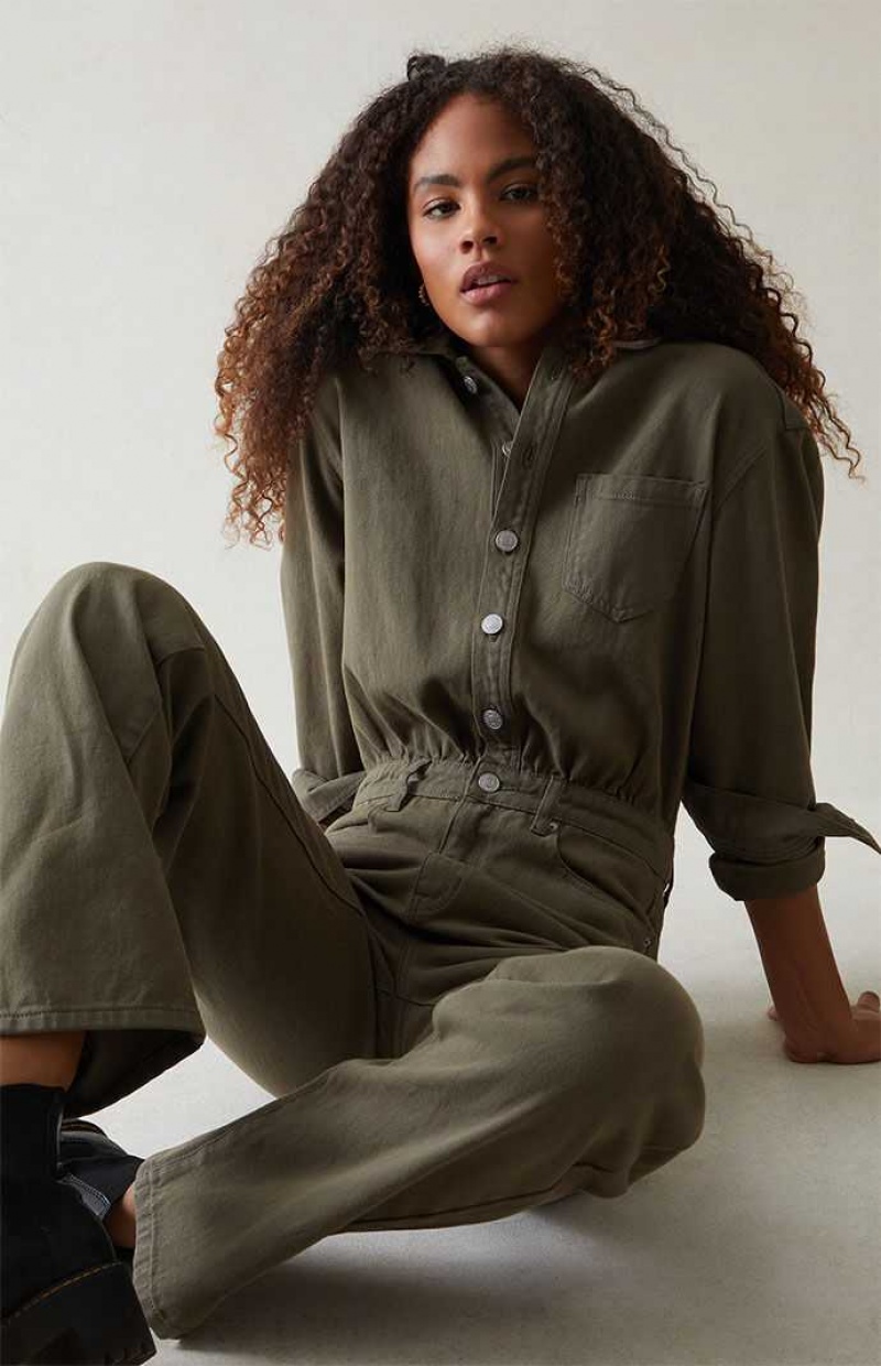 Pantalons PacSun Seaweed Long Sleeve Jumpsuit Femme SEAWEED | 481973EXP