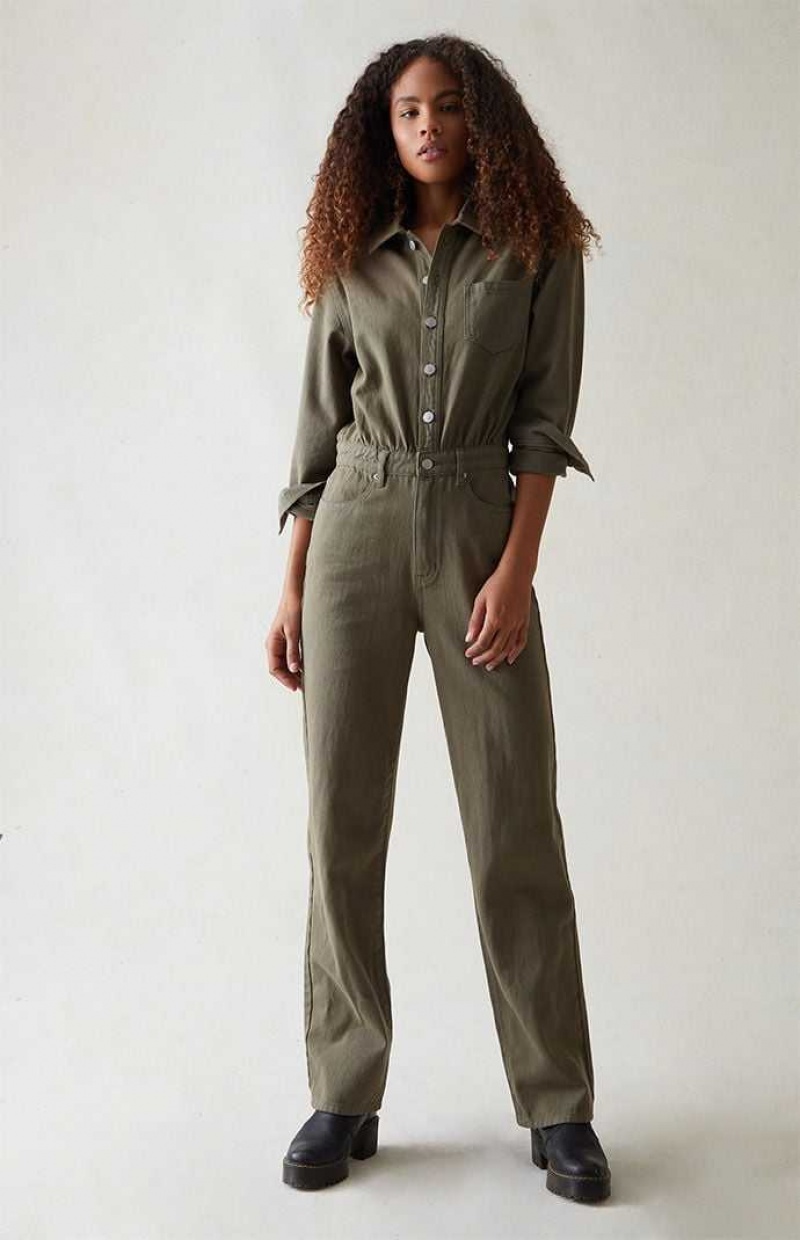 Pantalons PacSun Seaweed Long Sleeve Jumpsuit Femme SEAWEED | 481973EXP