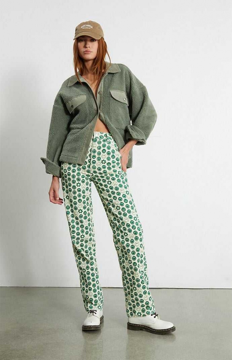 Pantalons PacSun Smile Corduroy Boyfriend Carpenter Femme Vert | 714236RKY