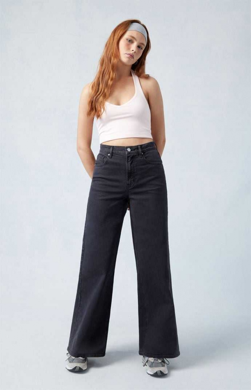 Pantalons PacSun Stretch Black Larges Leg Femme Noir | 620734KCV