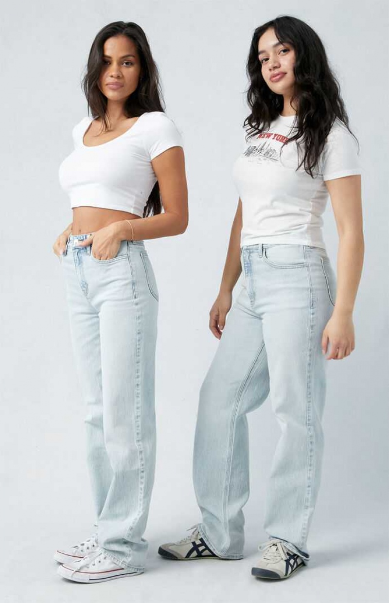 Pantalons PacSun Stretch Light Indigo Curve '90s Boyfriend Femme Indigo | 985427HZS