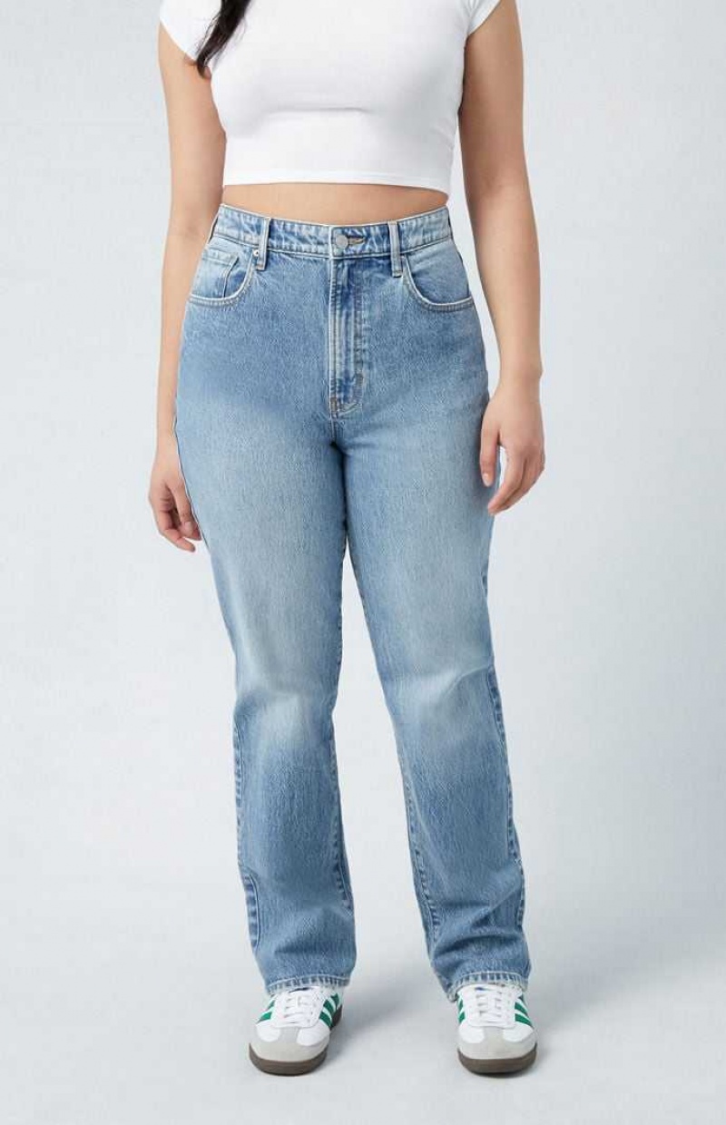 Pantalons PacSun Stretch Medium Indigo Curve Dad Femme Indigo | 807293OSL