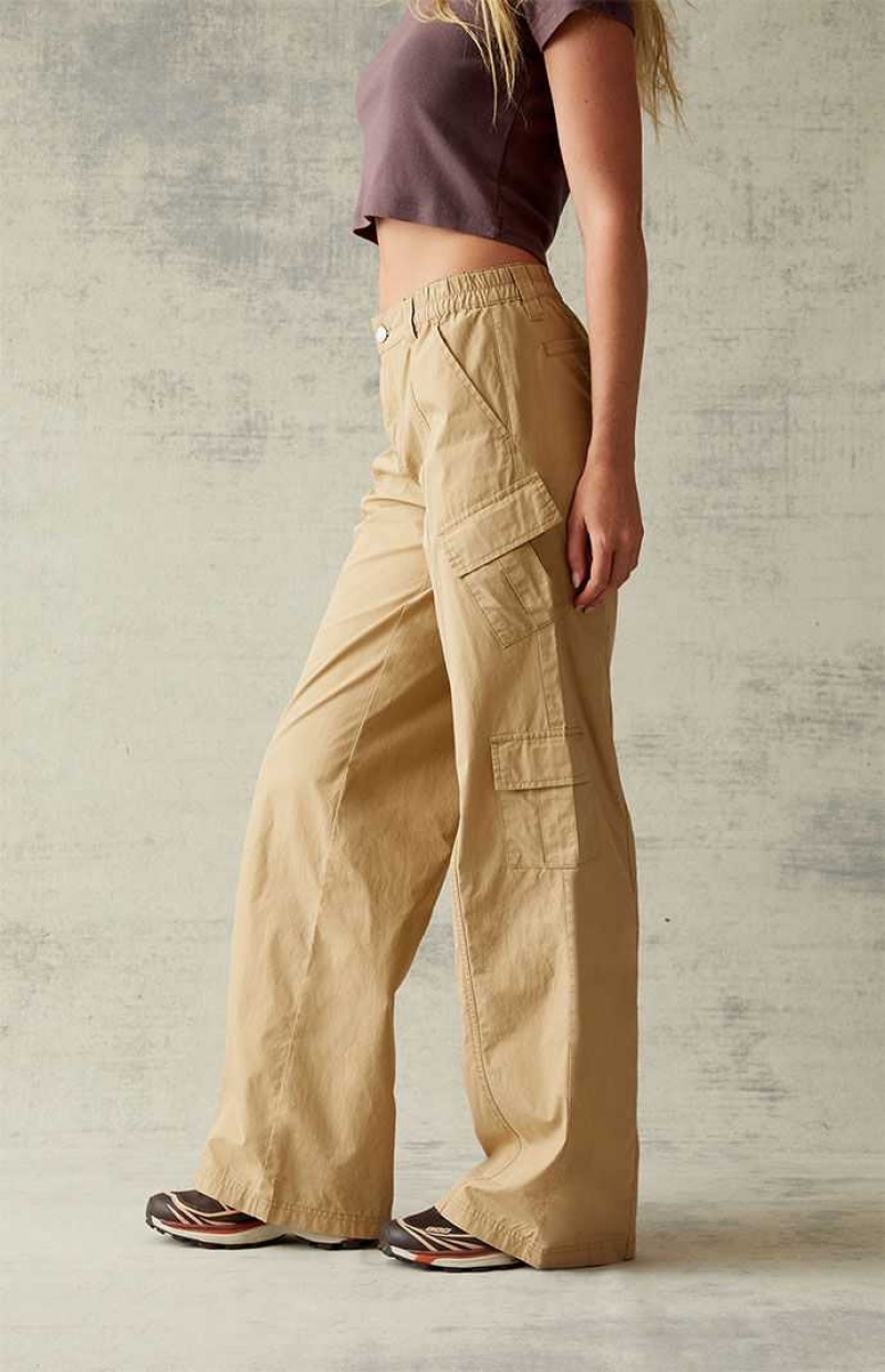 Pantalons PacSun Tan Low Rise Puddle Femme Marron | 048751AVL