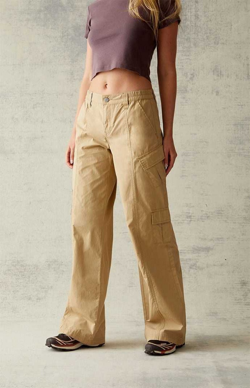 Pantalons PacSun Tan Low Rise Puddle Femme Marron | 048751AVL