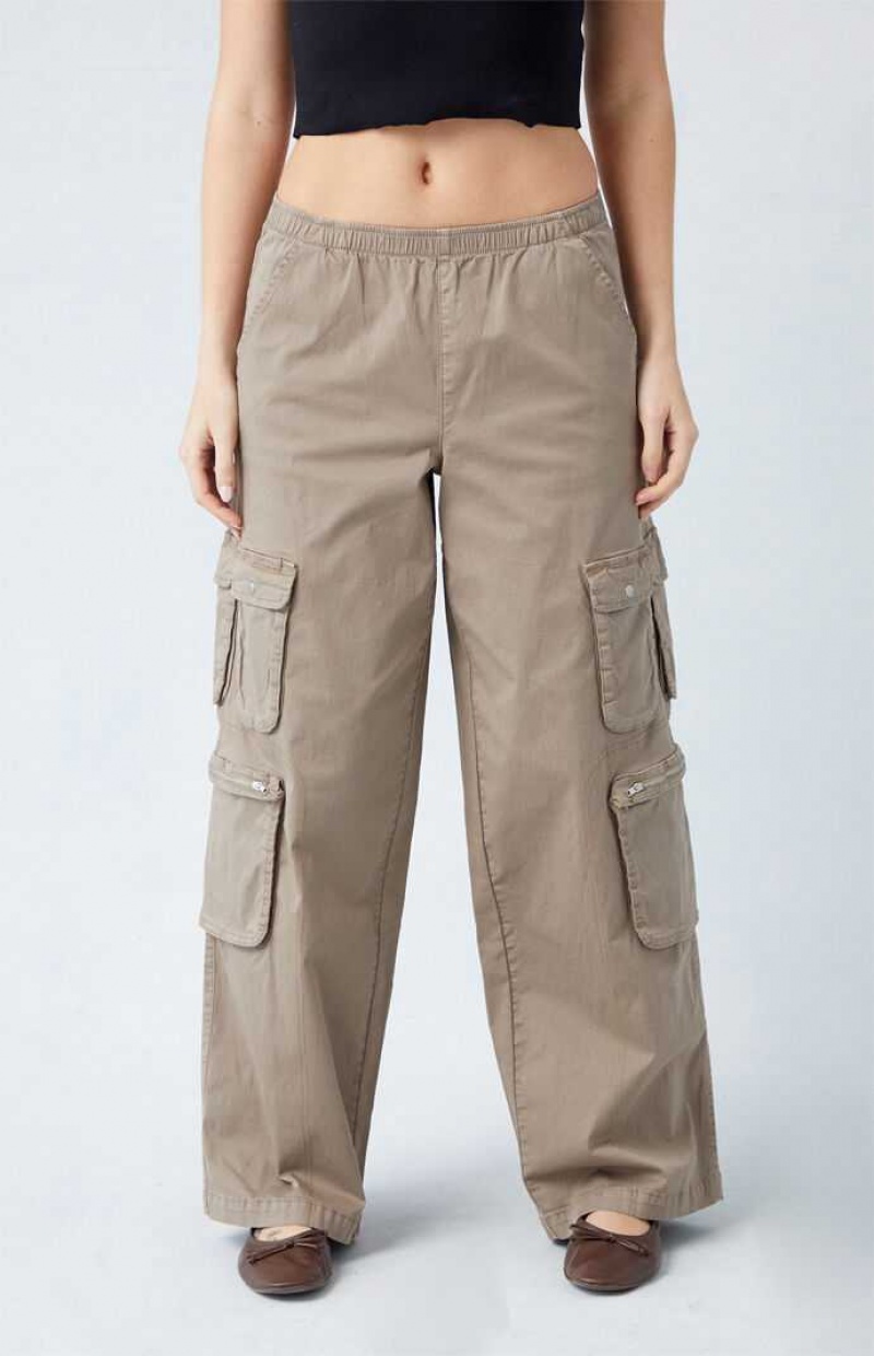 Pantalons PacSun Taupe Draped Low Rise Larges Leg Cargo Femme Grise Marron | 152790ENR