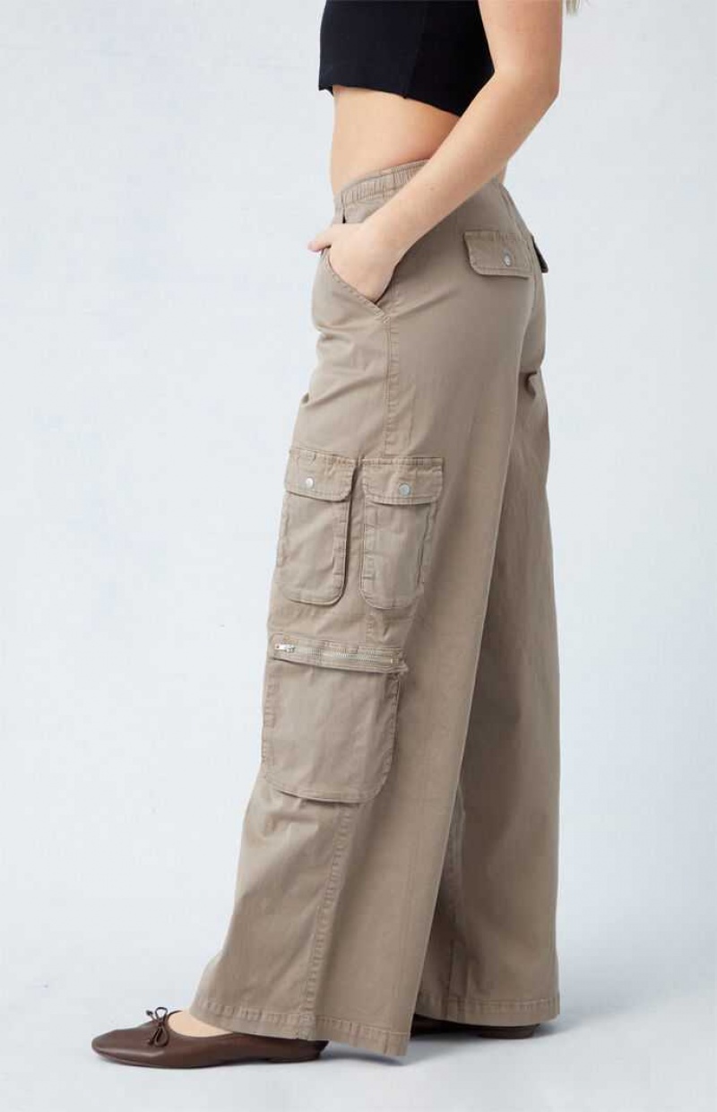 Pantalons PacSun Taupe Draped Low Rise Larges Leg Cargo Femme Grise Marron | 152790ENR