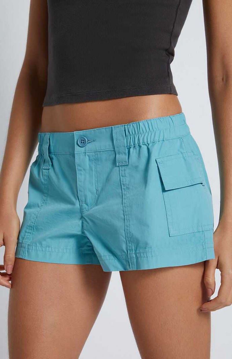 Pantalons PacSun Teal Low Rise Elastic Taille Cargo Femme Turquoise | 370421ZBG