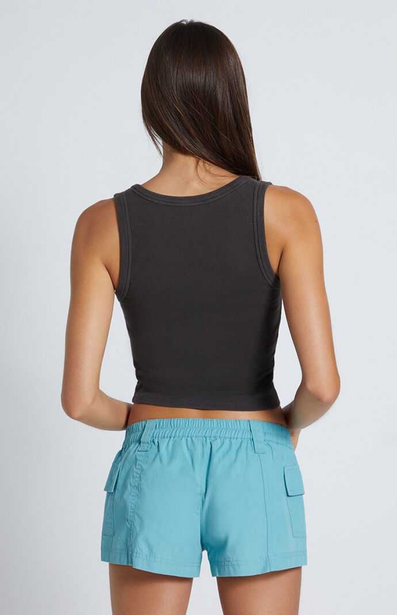 Pantalons PacSun Teal Low Rise Elastic Taille Cargo Femme Turquoise | 370421ZBG