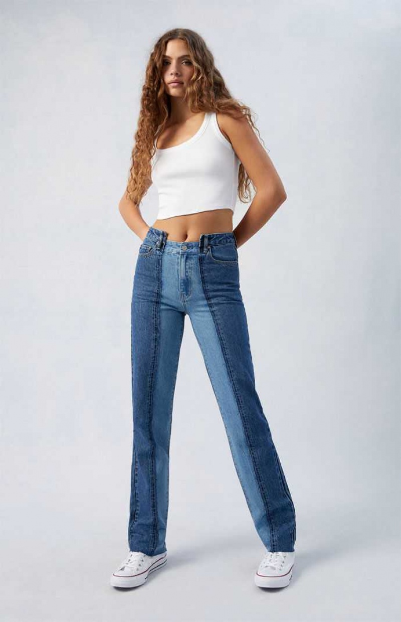 Pantalons PacSun Two-Tone Millie Mid Rise '90s Boyfriend Femme Indigo | 098574ESA