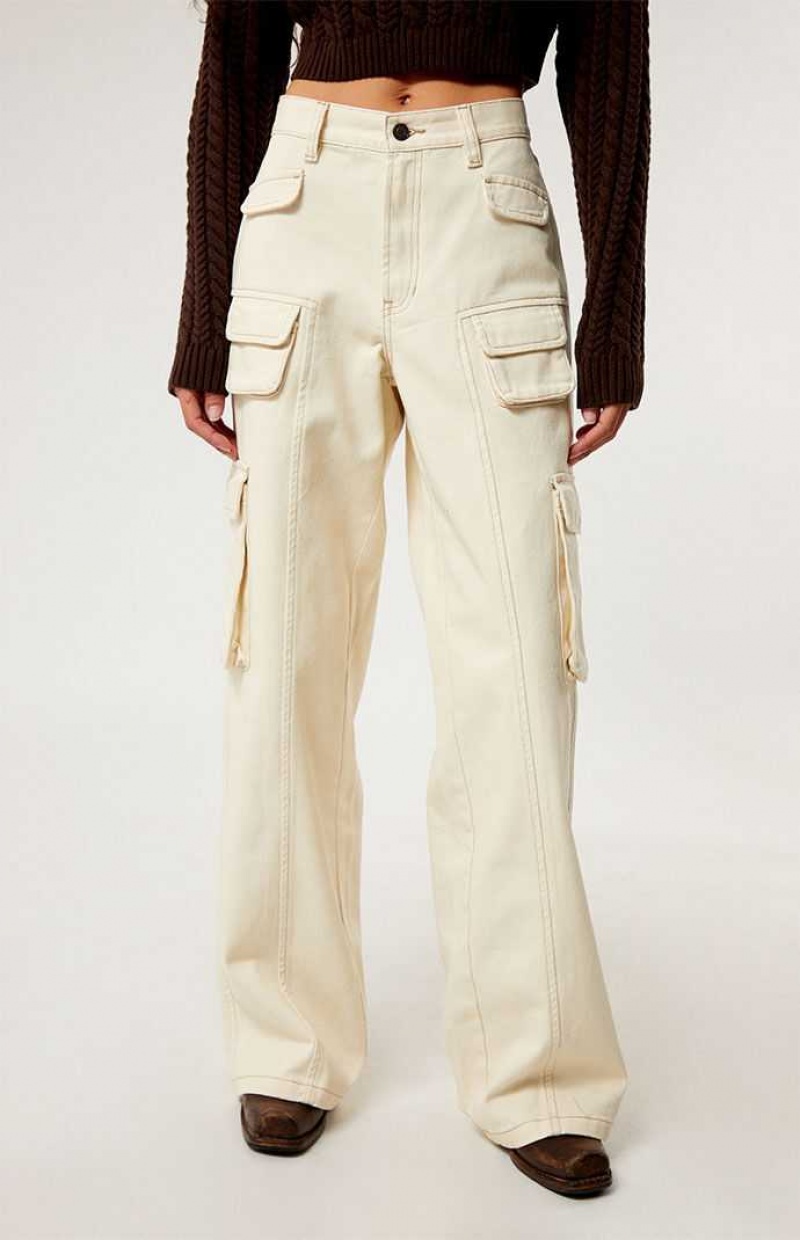 Pantalons PacSun Vanilla Mid Rise gy Cargo Femme Jaune Clair | 975238XVC