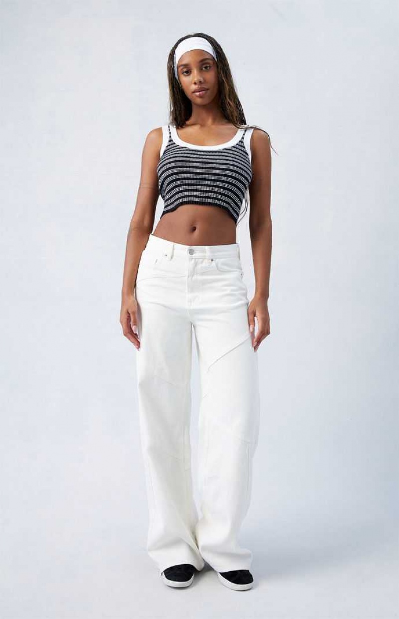 Pantalons PacSun White Paneled Dakota Mid Rise gy Femme Indigo | 914652ZKE