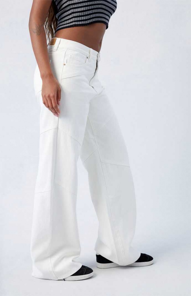 Pantalons PacSun White Paneled Dakota Mid Rise gy Femme Indigo | 914652ZKE