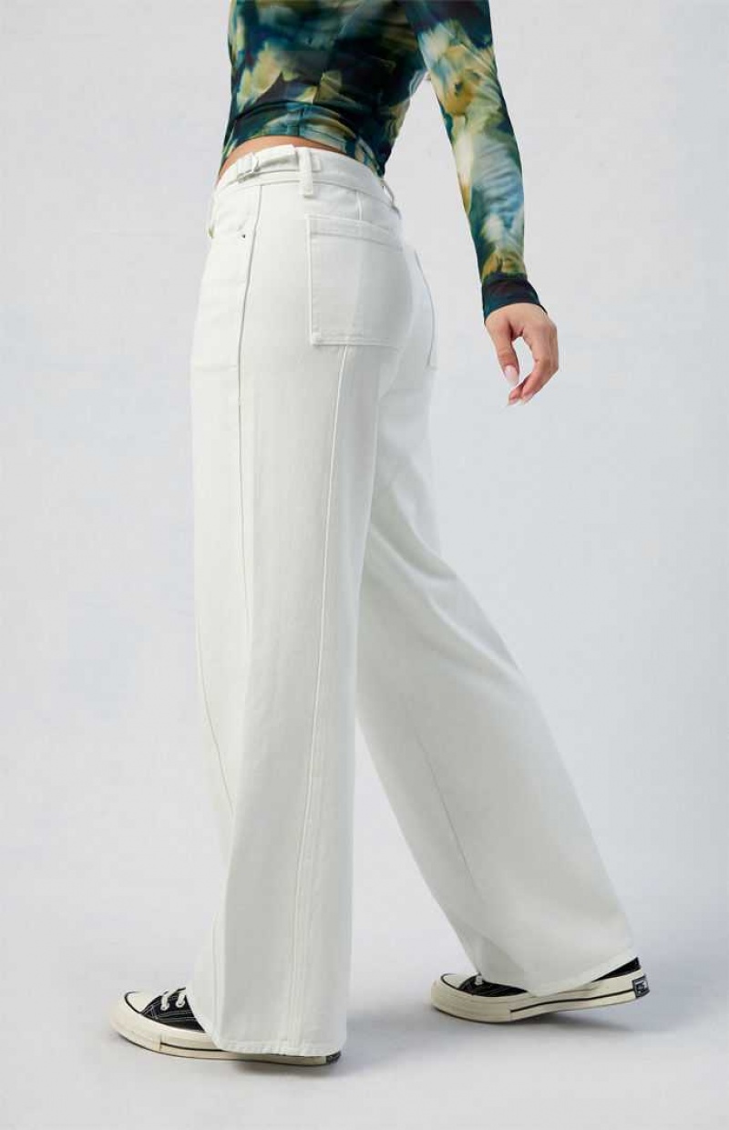 Pantalons PacSun White Paneled Low Rise gy Femme Indigo | 372164JMV