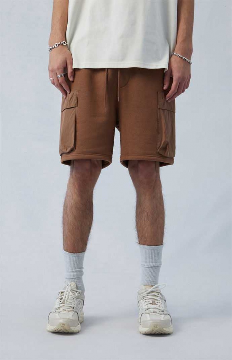 Short PacSun Fleece Brown Cargo Sweat Homme Marron | 206573LBW