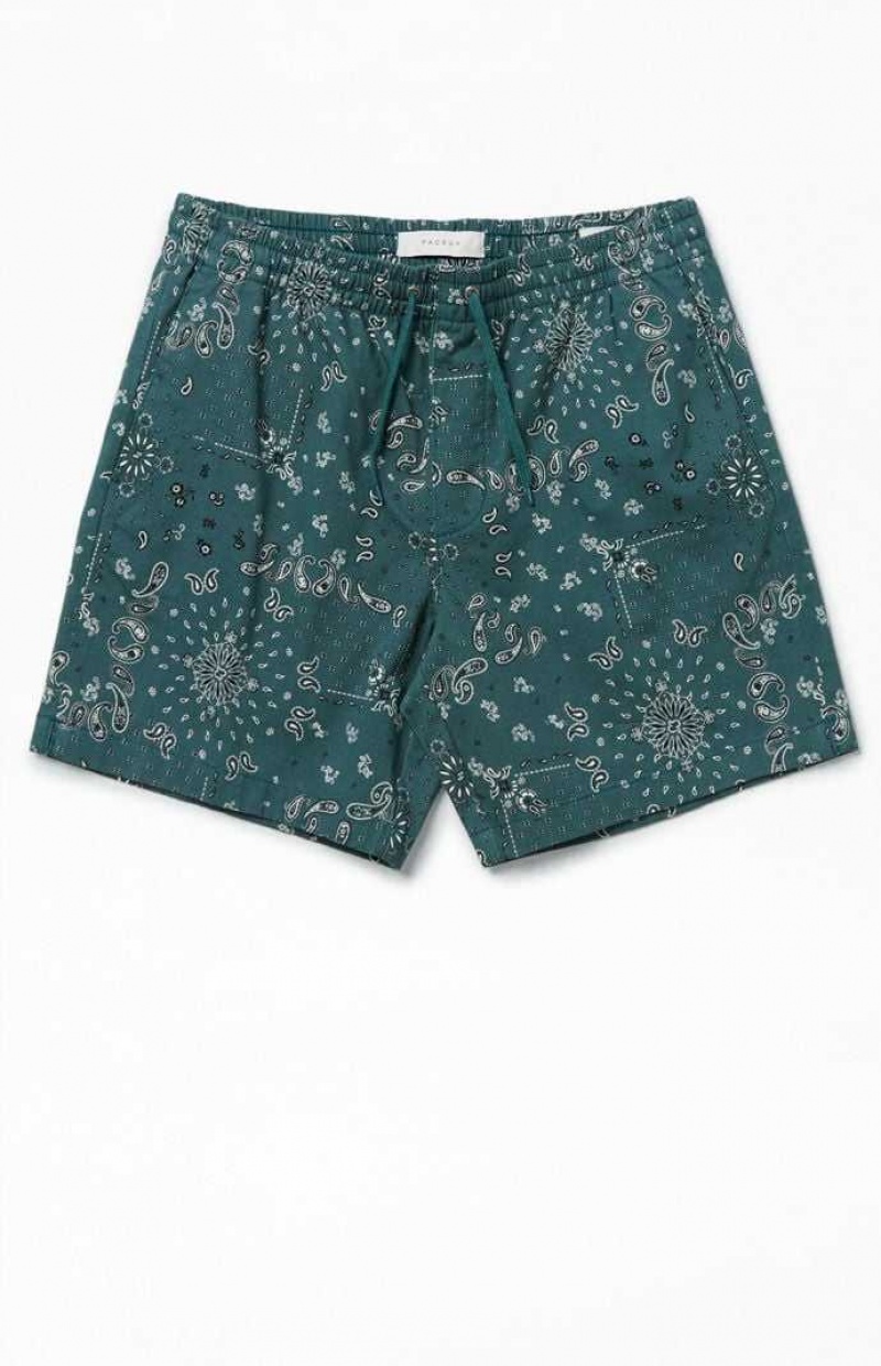 Short PacSun Green Reed Printed Twill Volley Homme Vert | 830724WVR