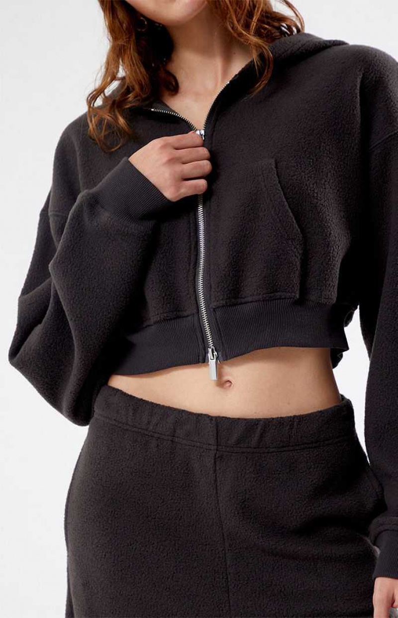 Sweat a Capuche PacSun Cozy Double Zip Cropped Femme Noir | 928053UML