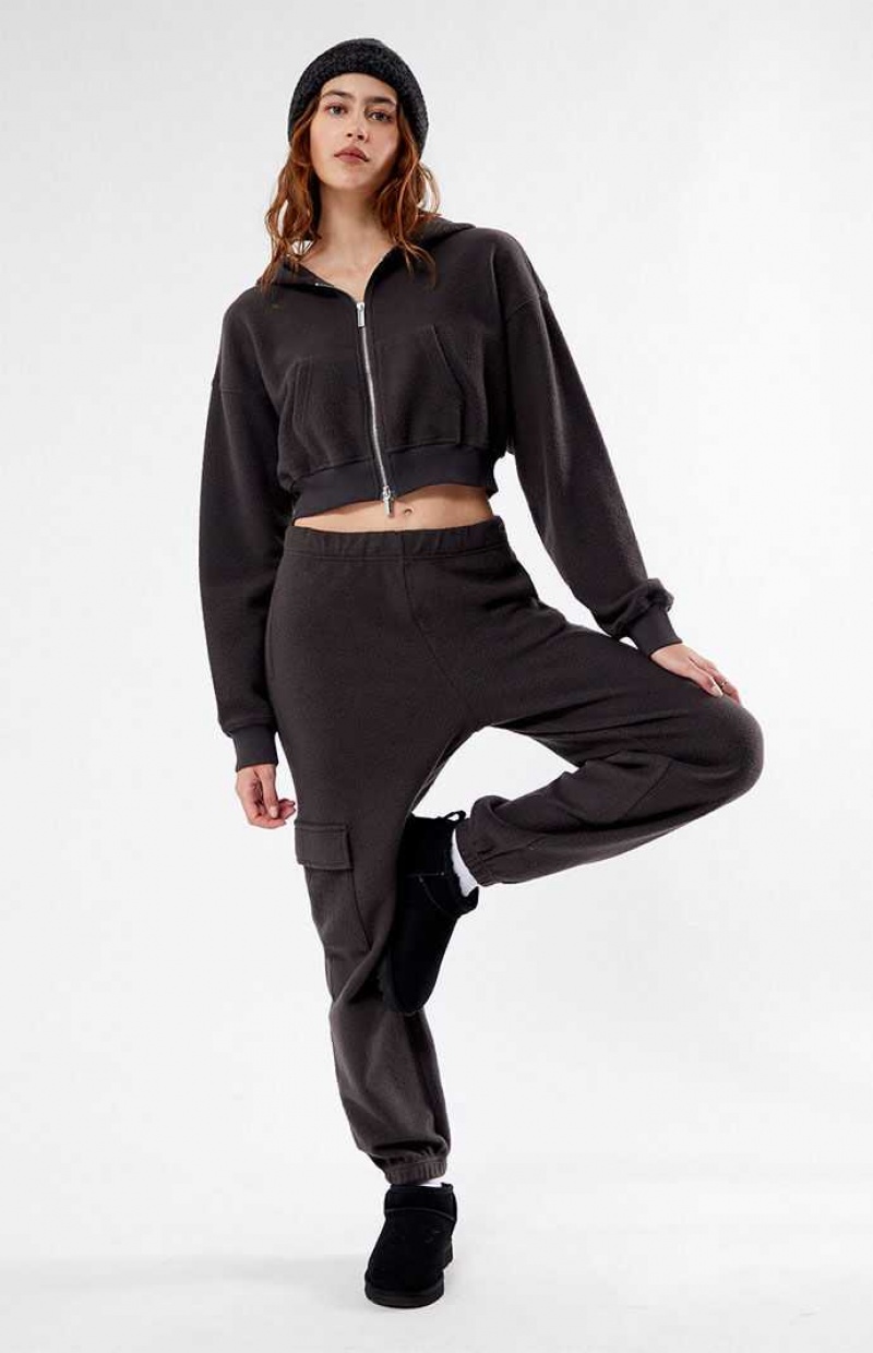 Sweat a Capuche PacSun Cozy Double Zip Cropped Femme Noir | 928053UML