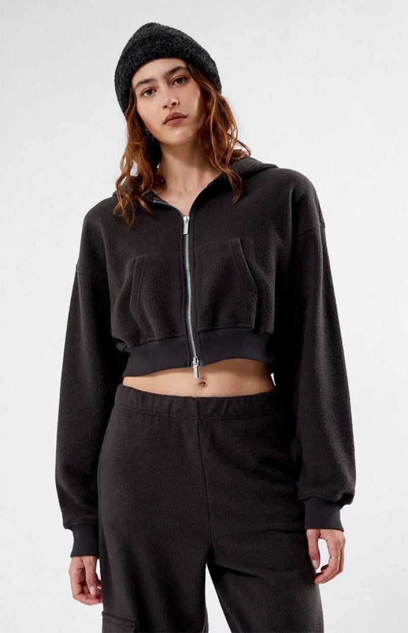 Sweat a Capuche PacSun Cozy Double Zip Cropped Femme Noir | 928053UML