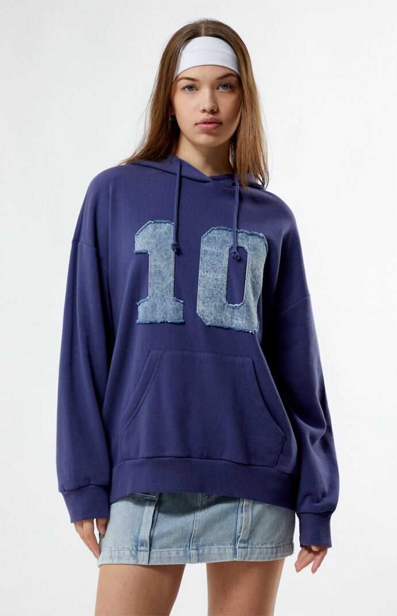 Sweat a Capuche PacSun Denim Number Patch Femme Bleu | 075289NVF