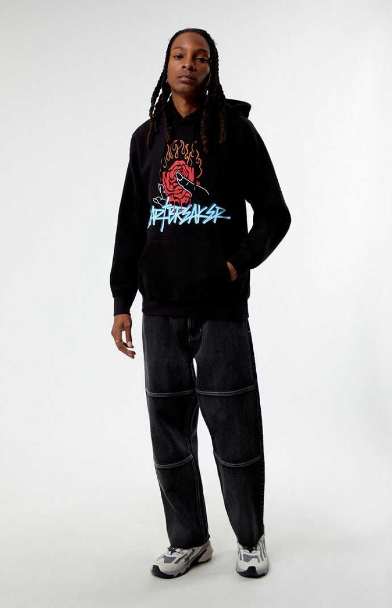 Sweat a Capuche PacSun Hearts & Roses Homme Noir | 204851PDH