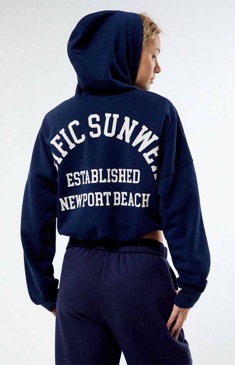 Sweat a Capuche PacSun Pacific Sunwear Bubble Cropped Femme Bleu Marine | 534012EAW