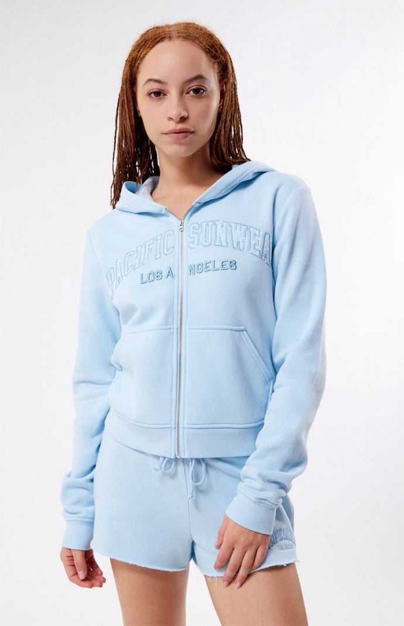 Sweat a Capuche PacSun Pacific Sunwear Full Zip Femme Bleu Clair | 295431IUZ