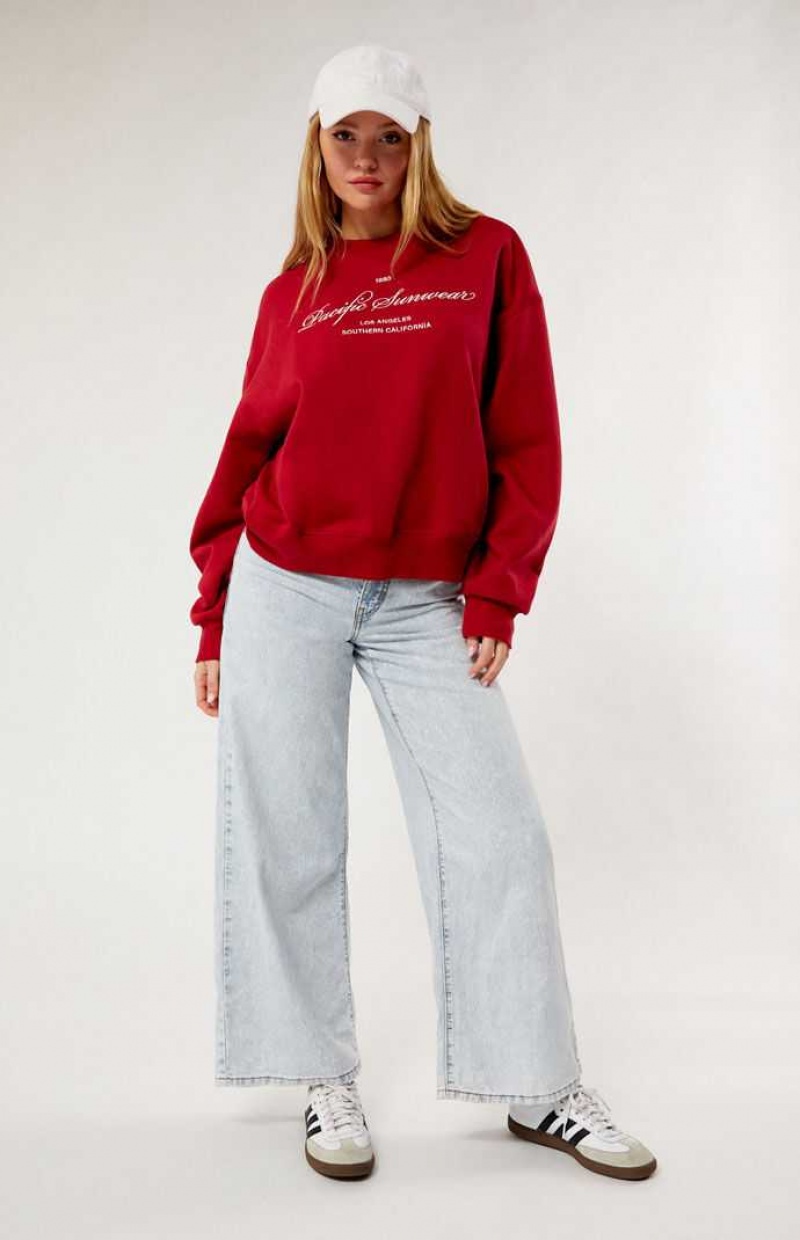 Sweats PacSun 1980 Pacific Sunwear Crew Neck Femme Rouge | 834952SJC