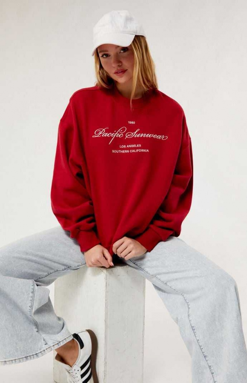 Sweats PacSun 1980 Pacific Sunwear Crew Neck Femme Rouge | 834952SJC