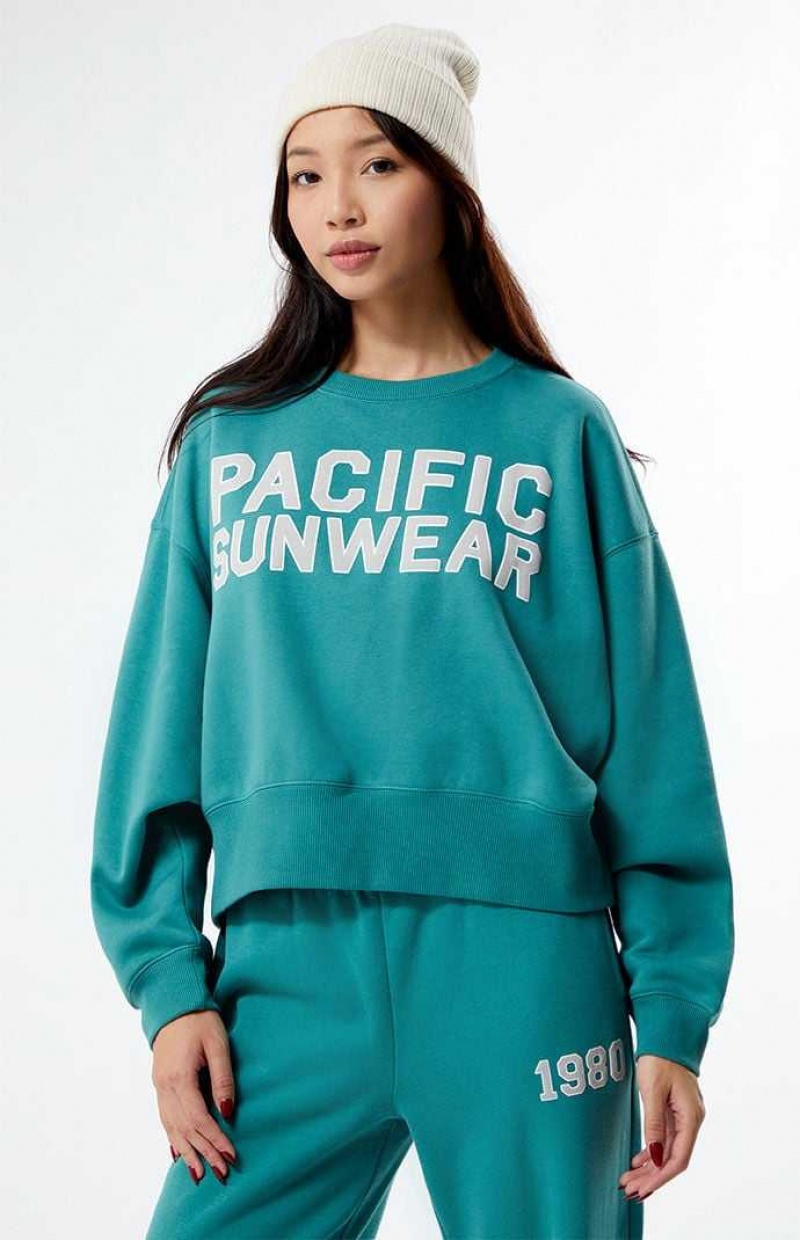 Sweats PacSun Bold Pacific Sunwear Cropped Crew Neck Femme Vert | 450837UMB