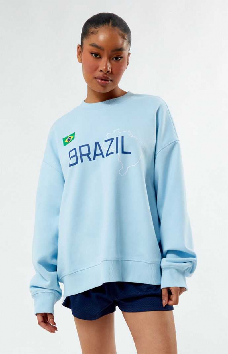 Sweats PacSun Brazil Crew Neck Femme Bleu Clair | 612397INY