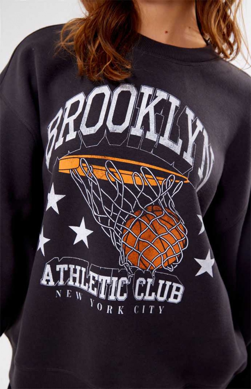 Sweats PacSun Brooklyn Athlétiques Club Crew Neck Femme Noir | 049278RVZ