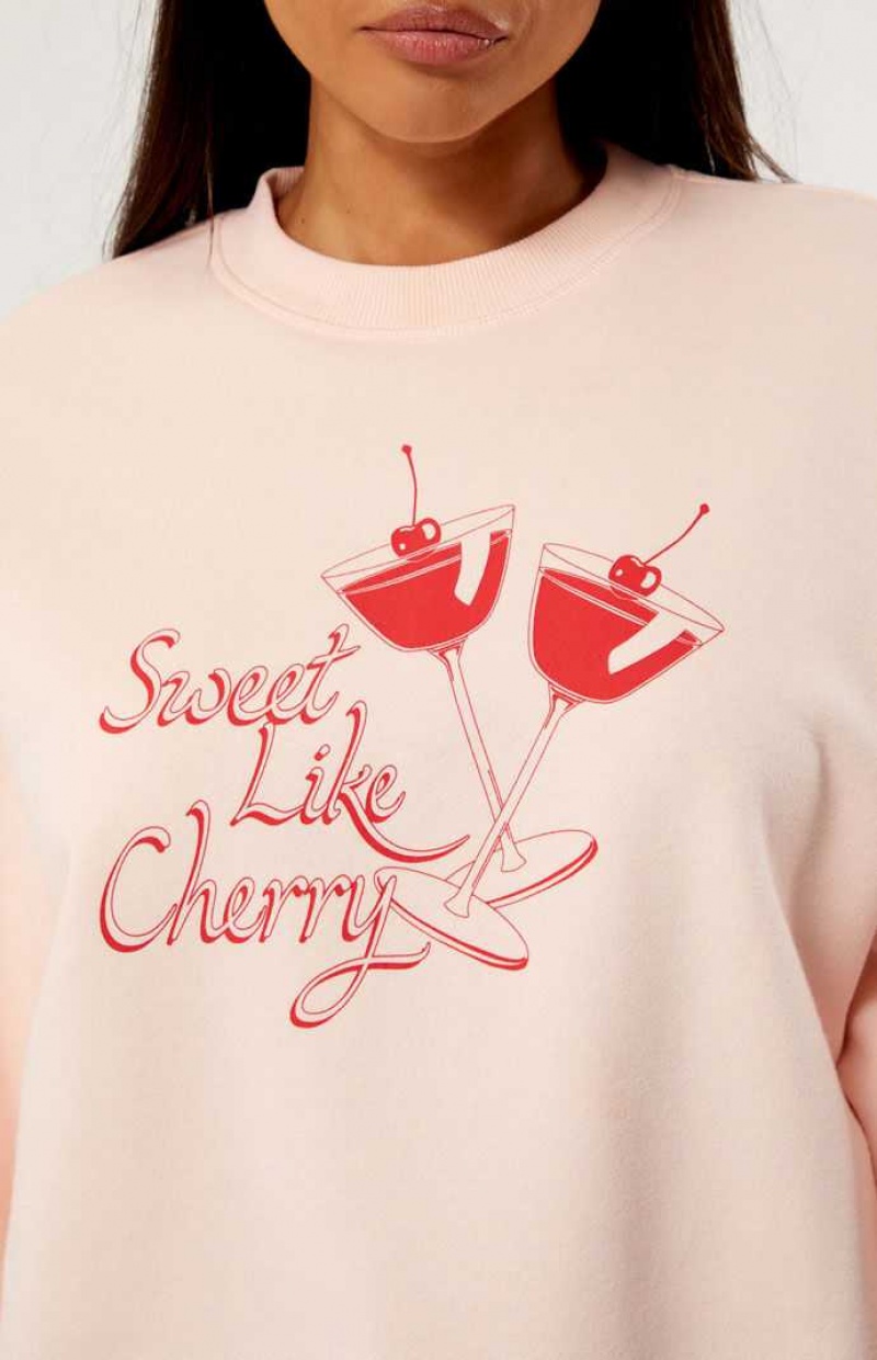 Sweats PacSun Cherry Cocktail Crew Neck Femme Rose Clair | 472536WQY