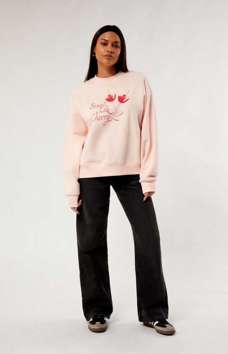 Sweats PacSun Cherry Cocktail Crew Neck Femme Rose Clair | 472536WQY