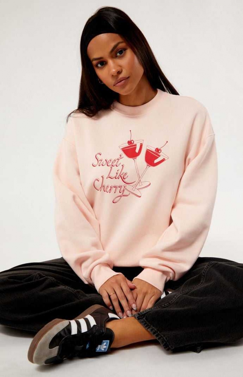 Sweats PacSun Cherry Cocktail Crew Neck Femme Rose Clair | 472536WQY