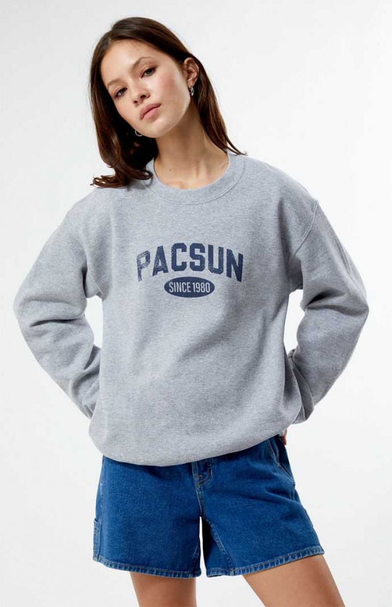 Sweats PacSun Distressed Crew Neck Femme Grise | 583924QOR