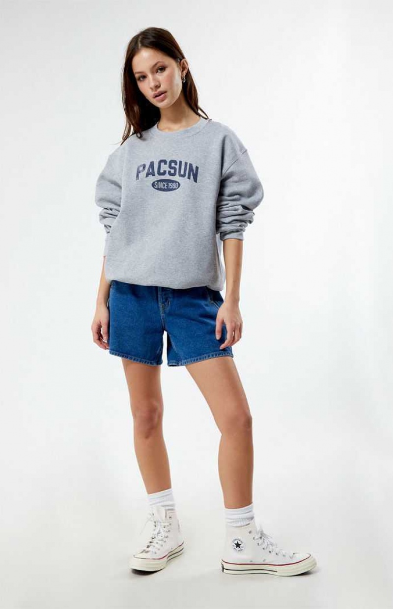 Sweats PacSun Distressed Crew Neck Femme Grise | 583924QOR