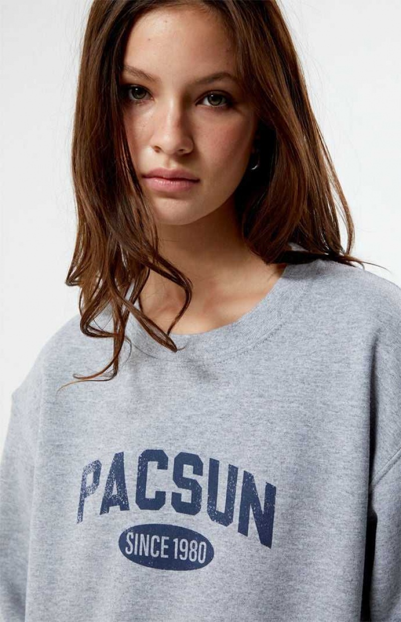 Sweats PacSun Distressed Crew Neck Femme Grise | 583924QOR