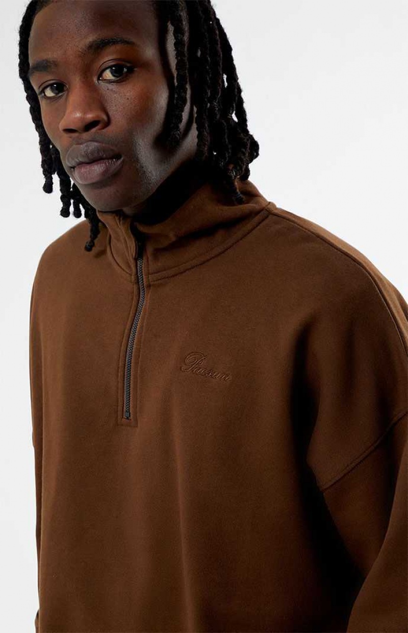 Sweats PacSun Eco Brown Solid Quarter Zip Homme Marron | 145086UAB