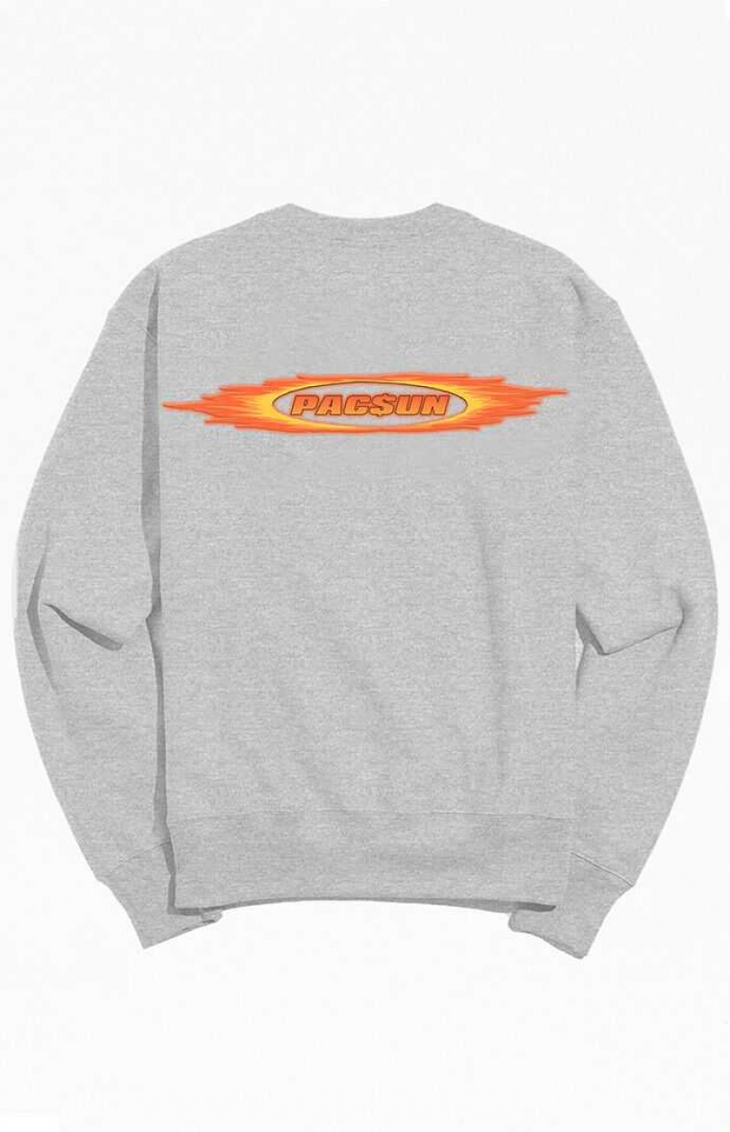 Sweats PacSun Gray Flames Logo Crew Neck Homme Grise | 342967ZIU