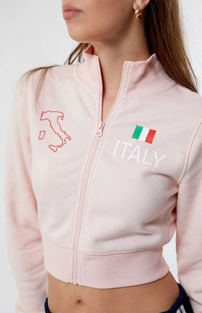 Sweats PacSun Italy High Neck Zip Up Piste Femme Rose Clair | 796031BQW