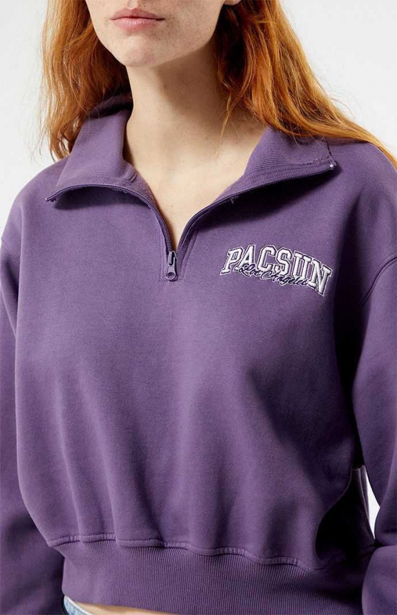 Sweats PacSun Los Angeles Half Zip Cropped Femme Violette | 573240CYJ